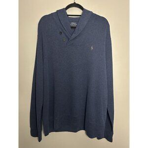 Polo Ralph Lauren Blue Jersey Shawl Collar Pullover Sweater Mens Size XL Preppy